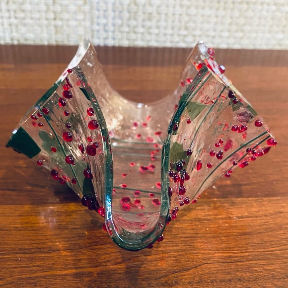 🎄🌟HP🌟Set of 2 Holly Art Glass Tealight Holders Christmas Décor by A Abrahams - Picture 2 of 10